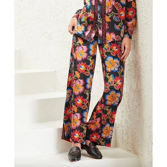Johnny Was Sidonia Silk Lounge Pant Pull On Floral Embroidery Resort XXL NWT - Picture 1 of 15